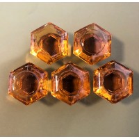 Original Victorian Hexagonal Glass Cupboard Knobs - Amber – Flat Collar Fixing - Set/5